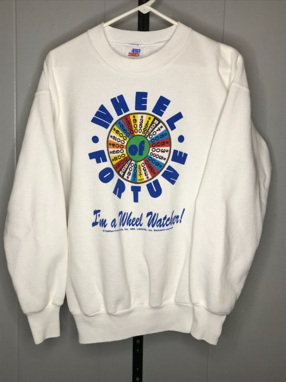 Vintage 80s Wheel of Fortune I'm a Wheel Watcher! Califon Crewneck Sweatshirt LG